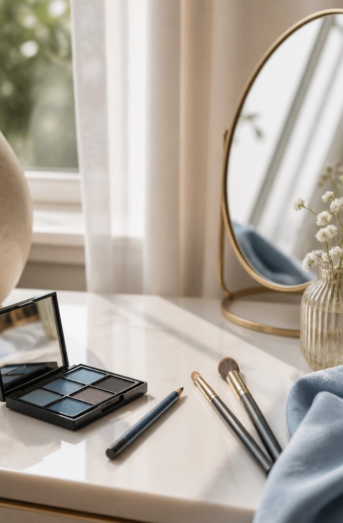 Blue Shadow Eye Makeup: 20 Looks, Styles and Ideas for 2026 11 Model's eyes enhanced with denim blue eyeshadow in a bright room.