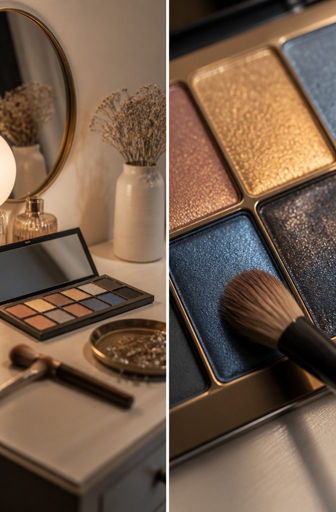 Blue Shadow Eye Makeup: 20 Looks, Styles and Ideas for 2026 1 Model's eyes with gold and blue eyeshadow blended together.