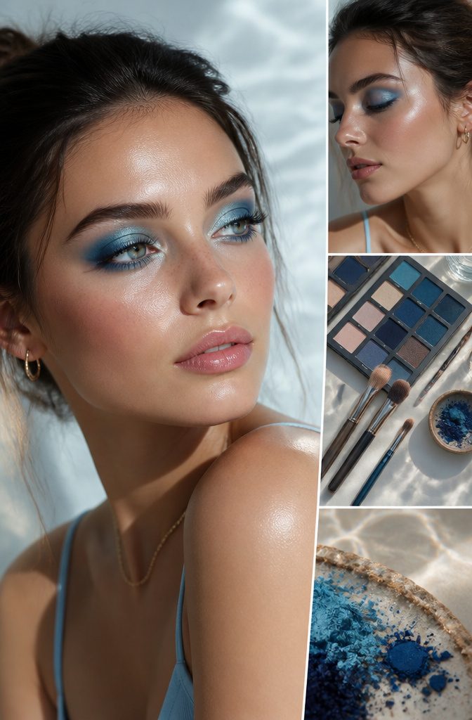 Blue Shadow Eye Makeup: 20 Looks, Styles and Ideas for 2026 15 Model showcasing an ocean-themed blue eyeshadow look.