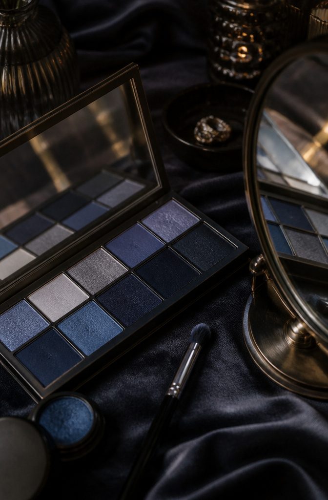 Blue Shadow Eye Makeup: 20 Looks, Styles and Ideas for 2026 2 Model showcasing a deep navy and charcoal smokey eye makeup.