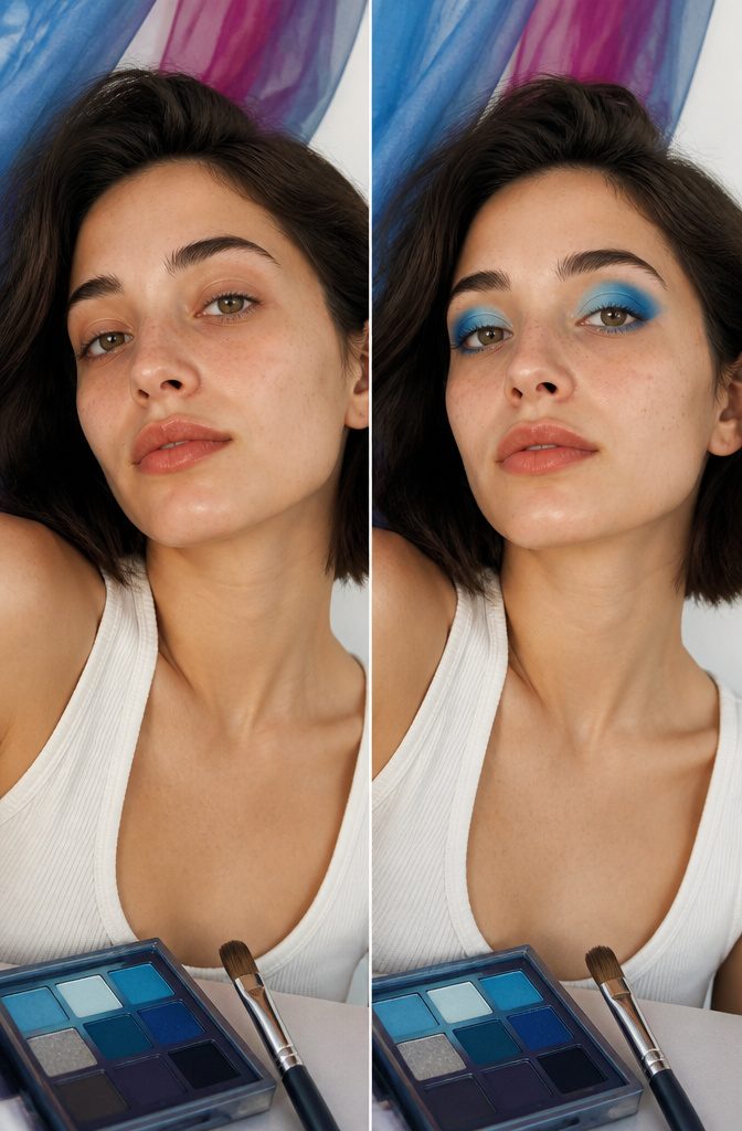 Blue Shadow Eye Makeup: 20 Looks, Styles and Ideas for 2026 14 Model's eyes featuring a two-tone blue eyeshadow look.
