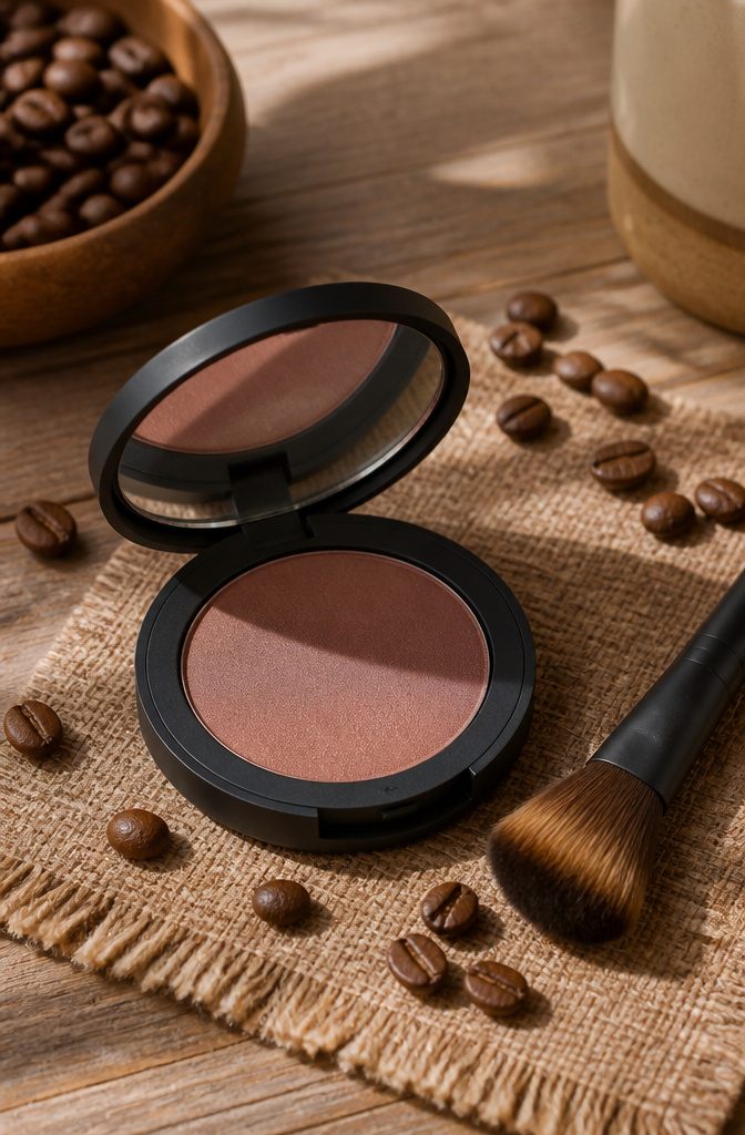 bareMinerals GEN NUDE Glow Blusher in But First, Coffee compact open.