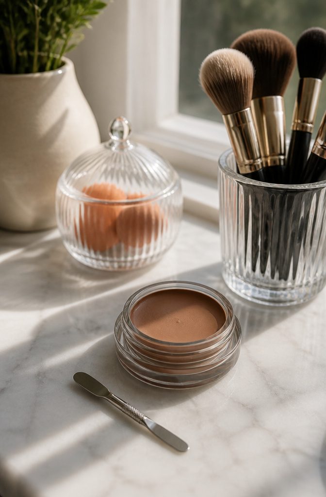 Danessa Myricks Beauty Yummy Skin Blurring Balm Powder in a marble setting.