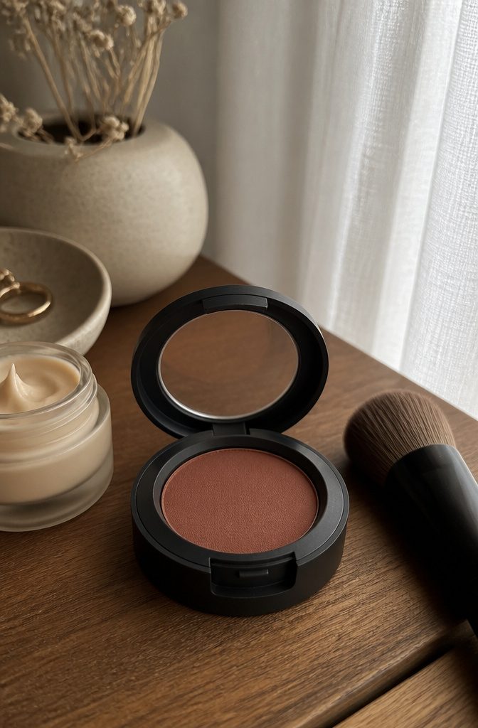 MAC Powder Blush in Blunt, a matte reddish-brown blush compact.