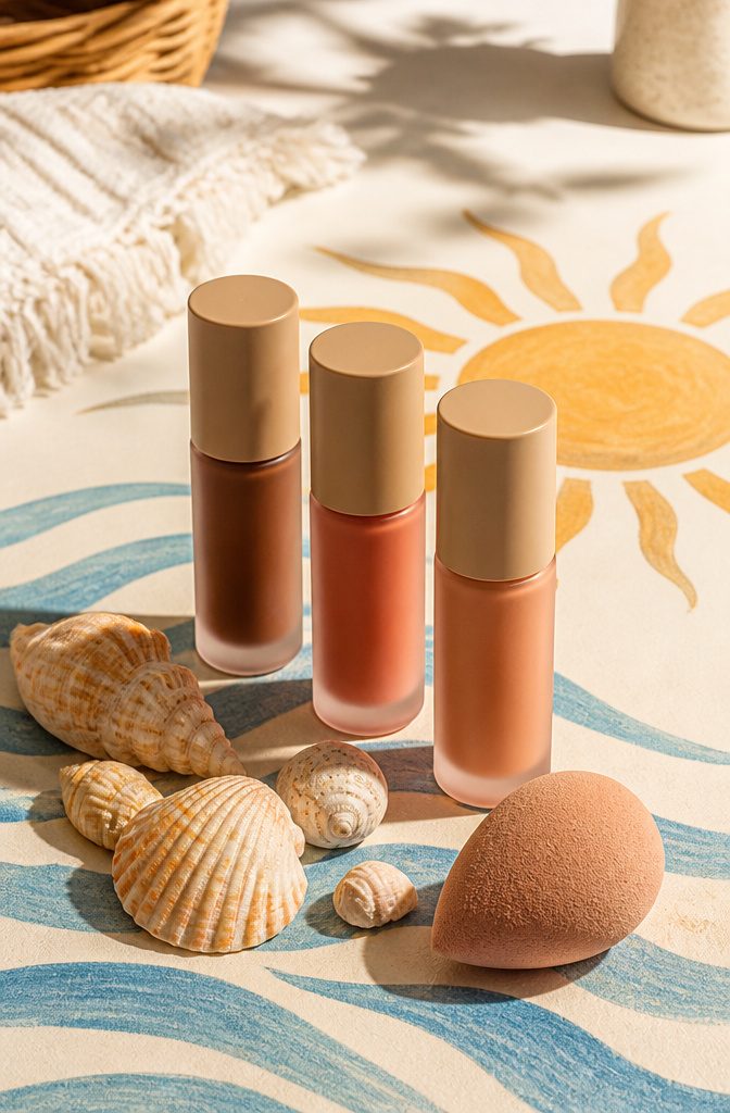 Sunkisser Multi-use Liquid Blush and Bronzer bottle with seashells.