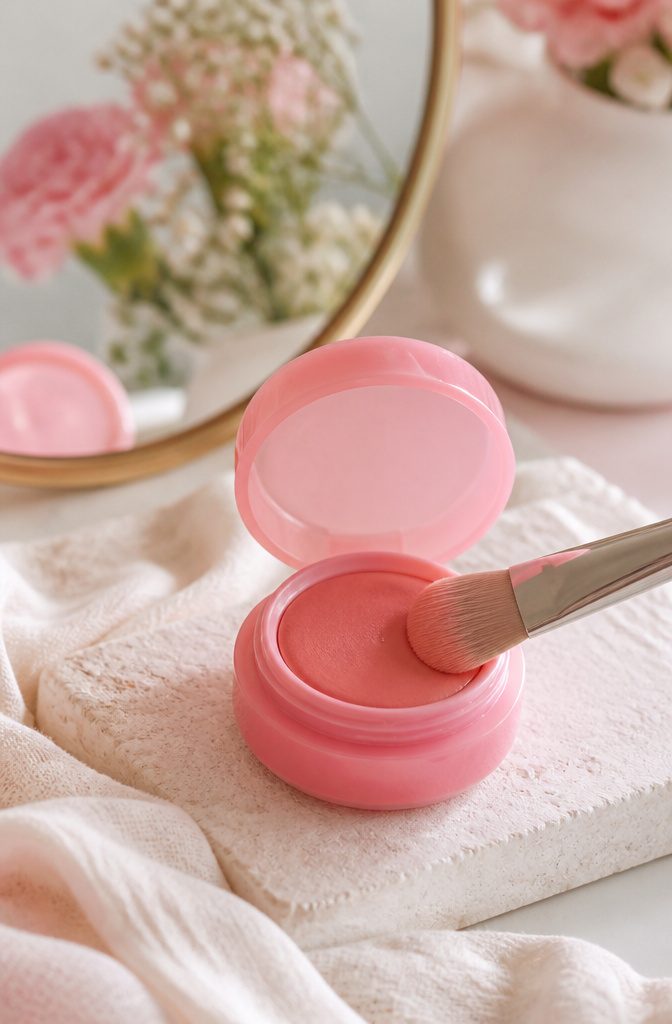 Fwee Blurry Pudding Pot on a table with makeup brushes.