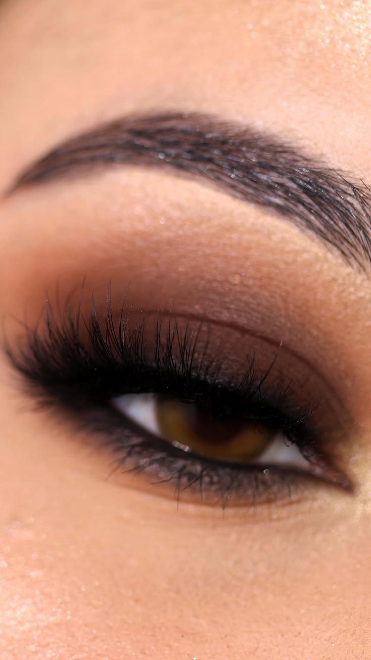 Daily Smokey Eye Ideas: 9 Looks for Every Day 4 Close-up of an eye with brown smokey eyeshadow and long black lashes.