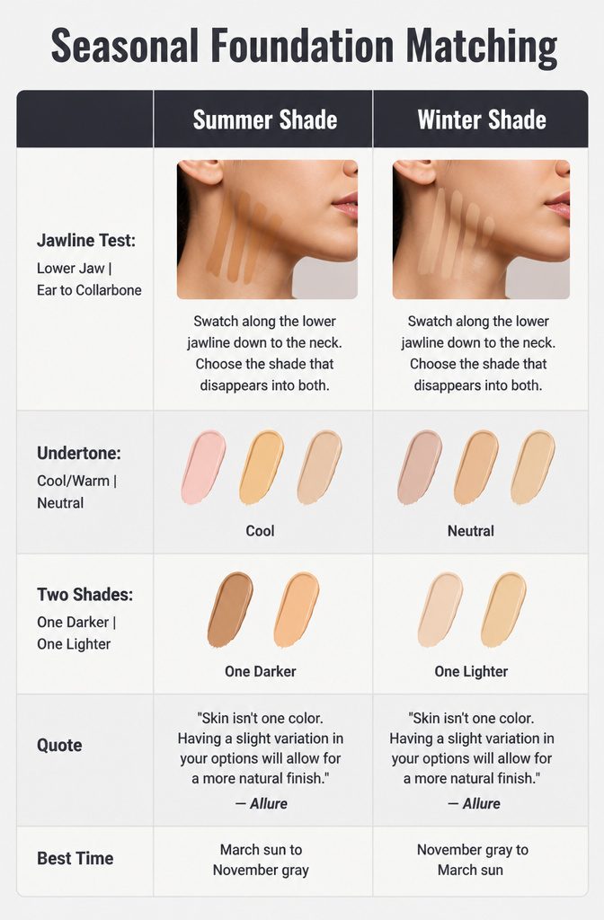 An image showing seasonal foundation matching techniques.