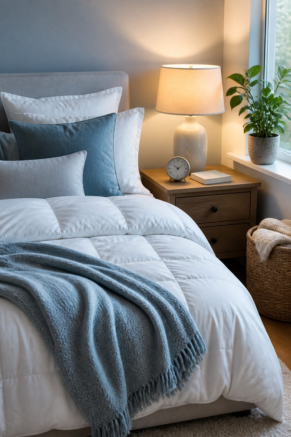 How to Lose Belly Fat: 10 Science-Backed Methods for 2026 7 A bedroom with a bed, pillows, and a book on a bedside table.