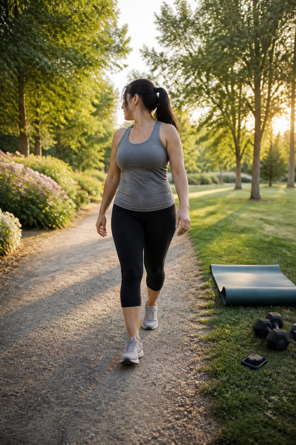 How to Lose Belly Fat: 10 Science-Backed Methods for 2026 2 A woman jogging on a lush walking path lined with greenery.