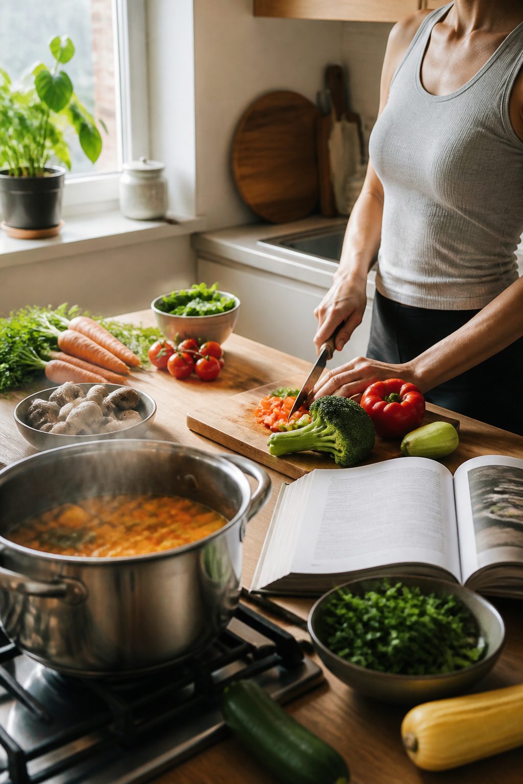 How to Lose Belly Fat: 10 Science-Backed Methods for 2026 15 A person chopping vegetables on a cutting board in a sunny kitchen.
