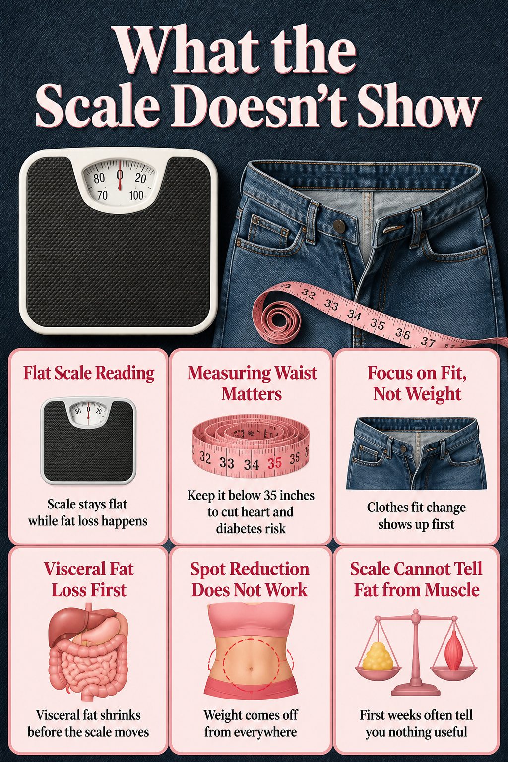 How to Lose Belly Fat: 10 Science-Backed Methods for 2026 13 A tape measure and a scale placed on a bathroom floor.