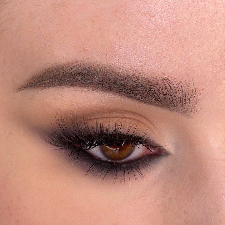 How to Do Makeup for Big Eyelids: 7 Ideas to Try 7 Close-up of an eye with blended brown and black eyeshadow and long lashes.