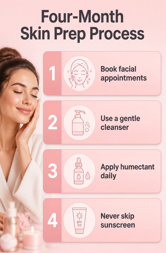 Information on four-month skin prep process for weddings.