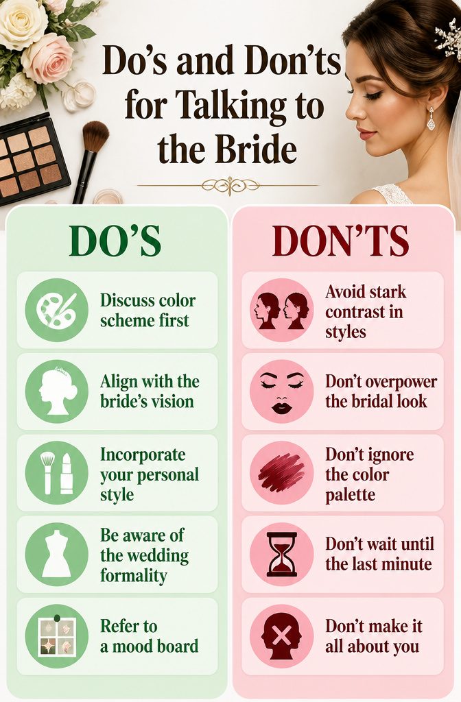 Do's and don'ts for talking to the bride about makeup.