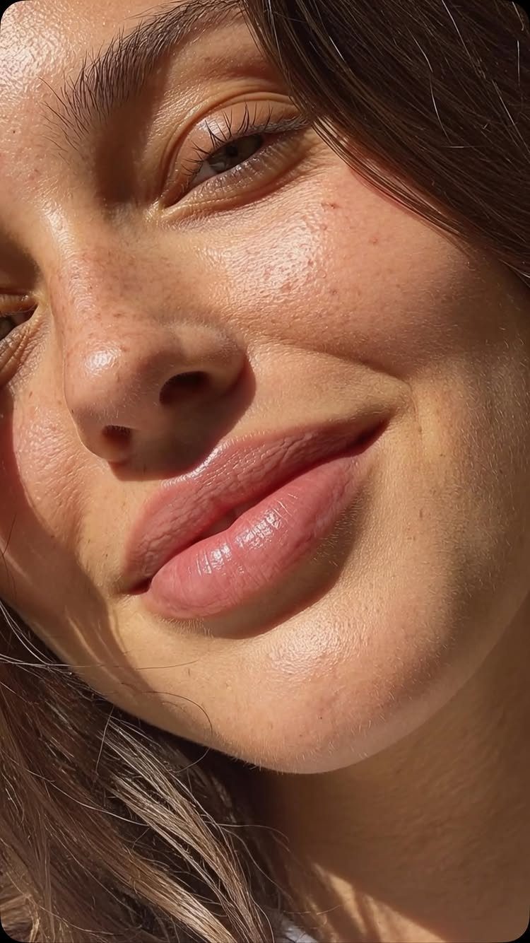 Natural Bronzy Makeup Looks: 10 Warm Glow Ideas 5 Woman with glowing bronzed skin and freckles smiling in bright natural sunlight