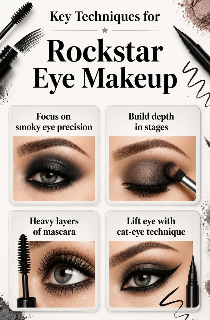 Visual guide to key techniques for smoky eye makeup.