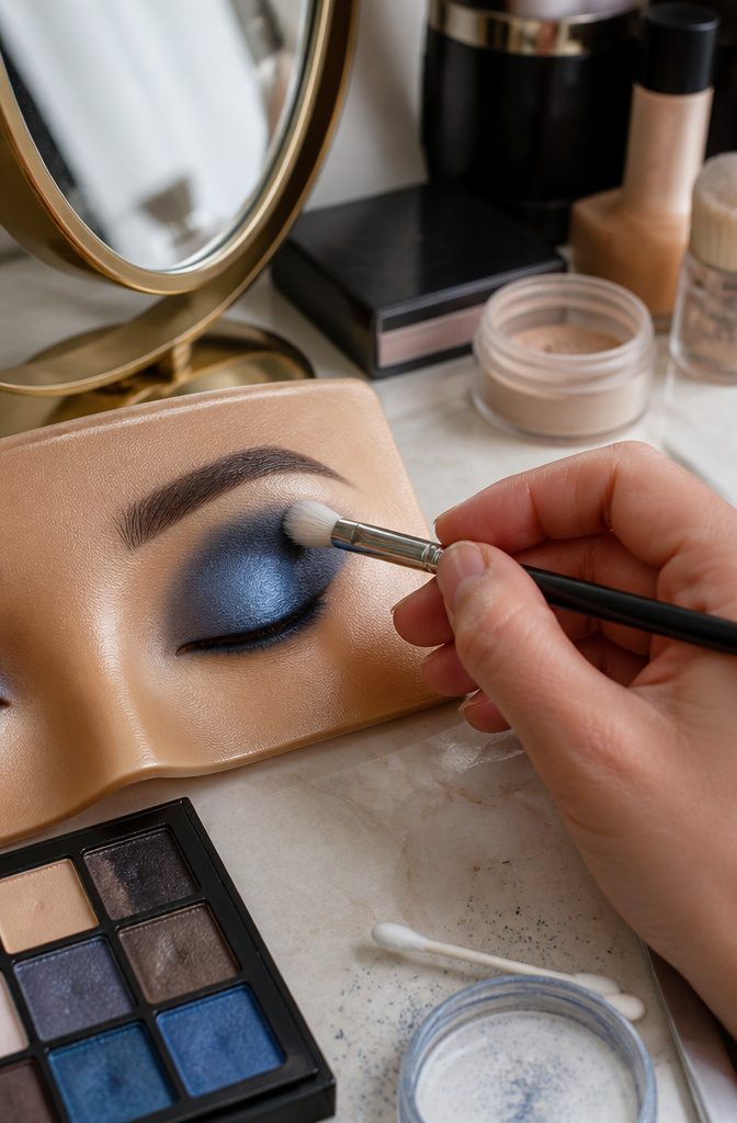 Close-up of a hand holding a Sigma Blending Brush against an eye.