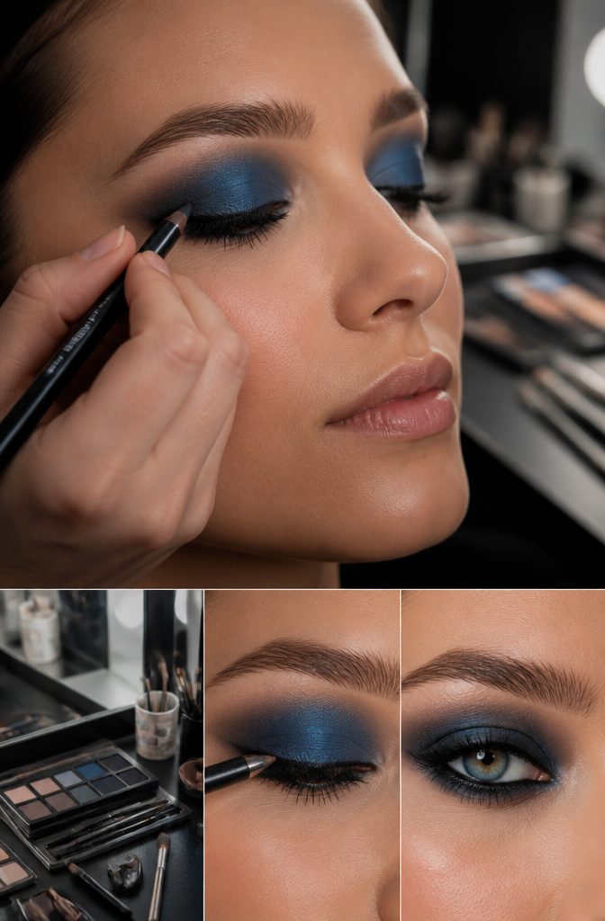 Close-up of tightlining technique on a model's upper lash line.