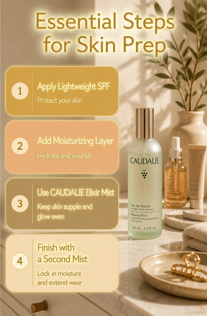 Information image showing essential skin prep steps for makeup.